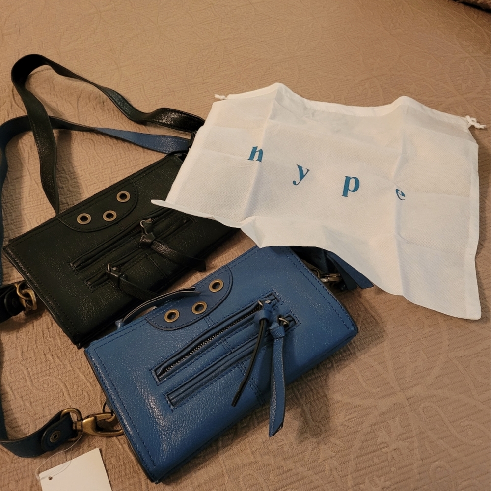 2 hype Blue and black Leather Crossbody Wallet Purse Detacheable Straps.